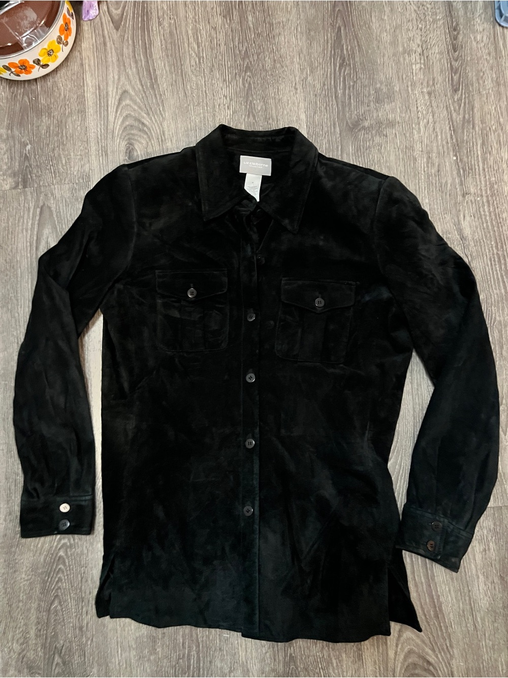 Liz Claiborne Collection Black Suede Jacket Medium Vintage Shoulder Pads